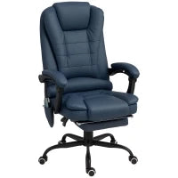 Poltrona da Ufficio con 7 Punti Massaggianti e Poggiapiedi, in Pelle PU e Acciaio, 67x67x111-121 cm, Blu