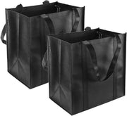 Borsa da Spesa in Due Pezzi Nero, 38 x 33,5 x 25,5 cm, con Maniglie e Piccoli Ganci, Ripiegabile e Riciclabile per la Spesa, il Picnic e il Campeggio