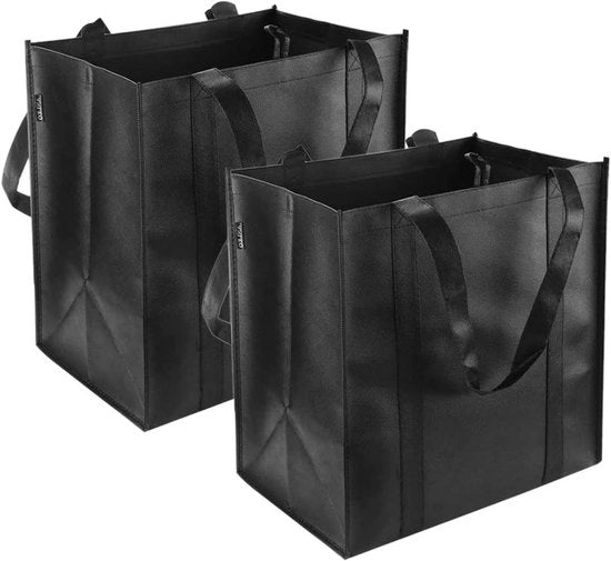Borsa da Spesa in Due Pezzi Nero, 38 x 33,5 x 25,5 cm, con Maniglie e Piccoli Ganci, Ripiegabile e Riciclabile per la Spesa, il Picnic e il Campeggio