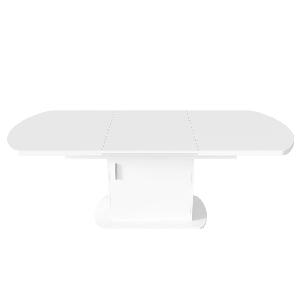Tavolo da pranzo allungabile con contenitore, piano ovale, 140/200x80x75 cm, bianco e argento