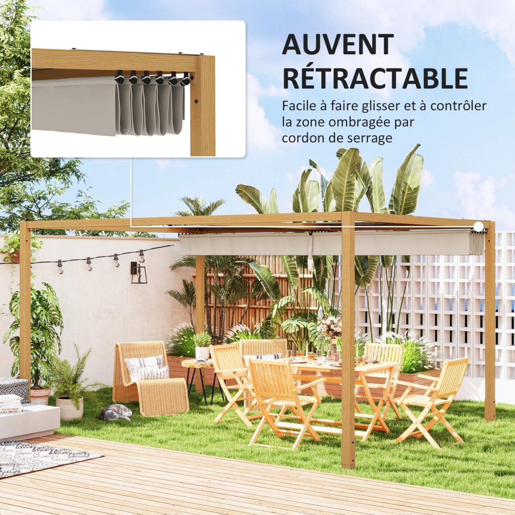 Pergola da giardino con tetto retrattile ¨C Zephmum ¨C Alluminio effetto legno 4x3 m