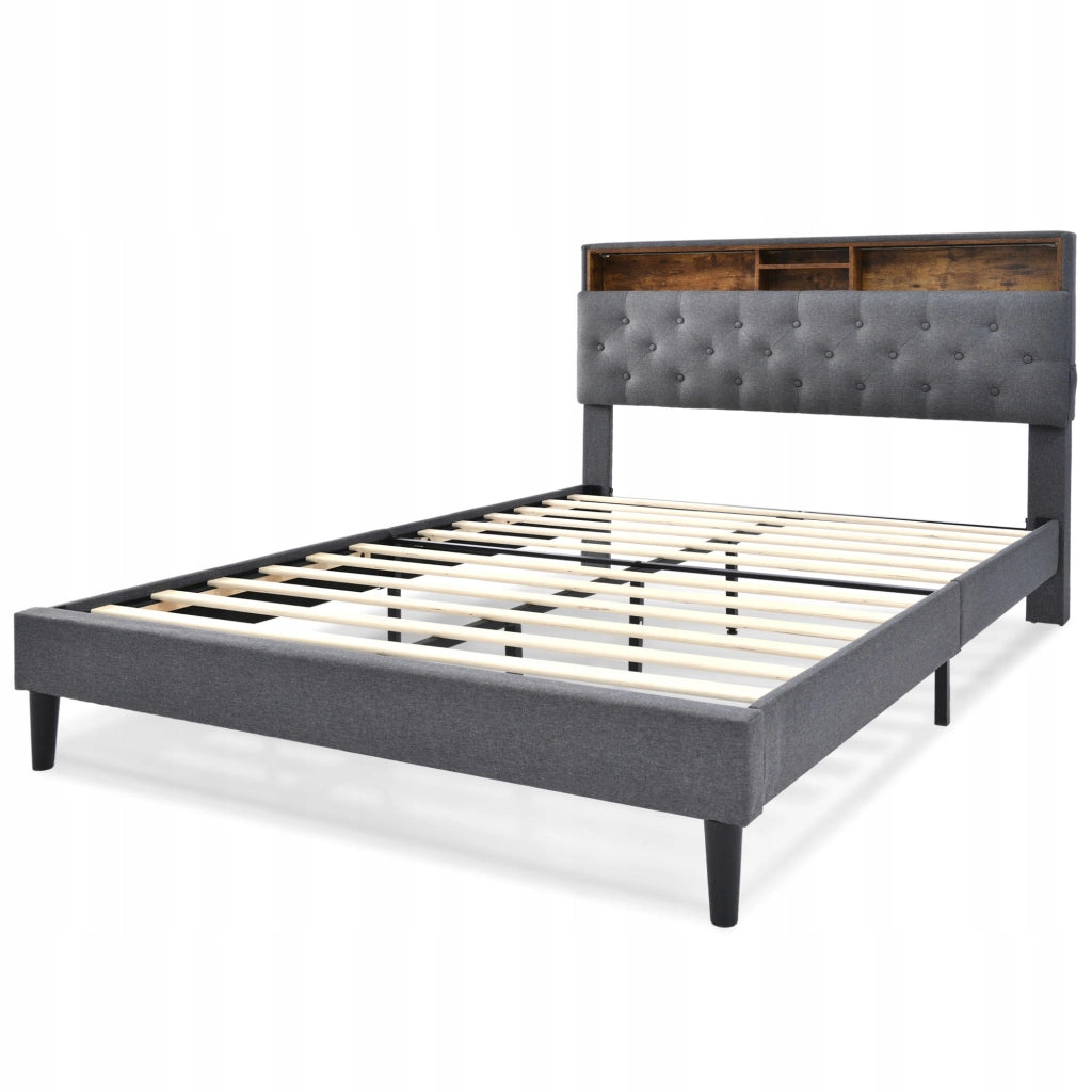 Letto imbottito 140x200 grigio con LED (con materasso) - Xylo
