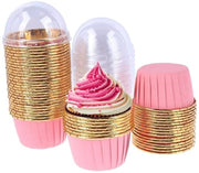 Cupcake in forma di cupcake 50 pezzi - Foglio di alluminio - Resistente al calore - Bakeware da un tempo - Rivestimento antitrasferimento - Rosso oro - Coperchio