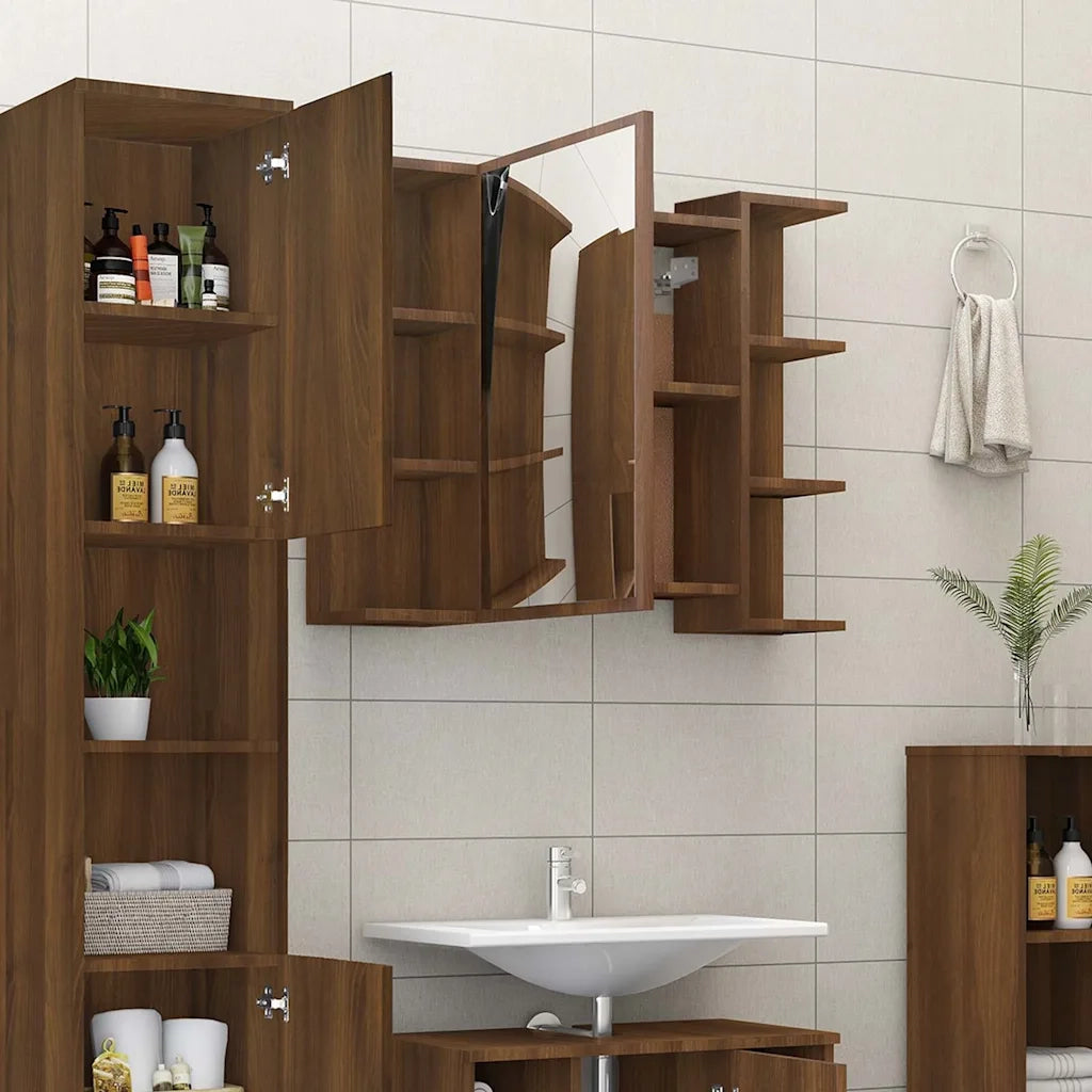Mobile da Bagno Specchio in Rovere Marrone 80x20,5x64 cm Legno 815524