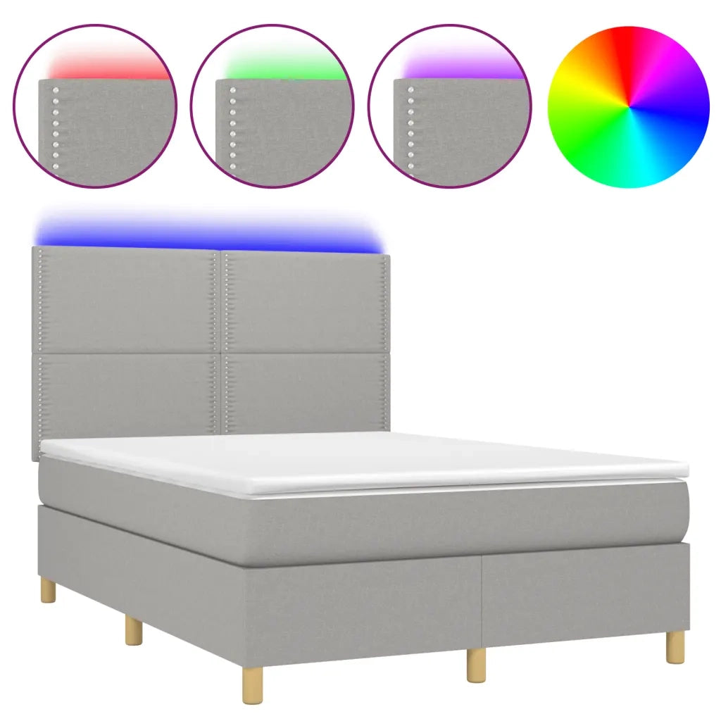 Letto a Molle Materasso e LED Grigio Chiaro 140x200 cm Tessuto 3135357