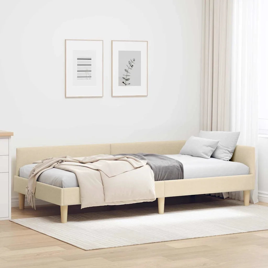 Cornice del letto ad angolo Crema 90 x 190 cm Tessuto 42016115