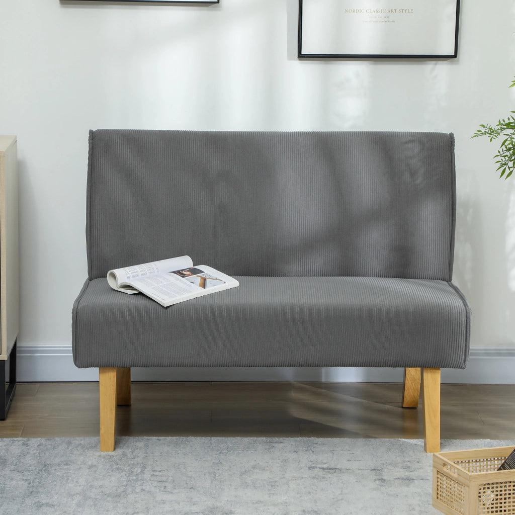Divano a 2 posti in tessuto effetto corduroy con gambe in legno e seduta imbottita grigio 110 × 62 × 85 cm
