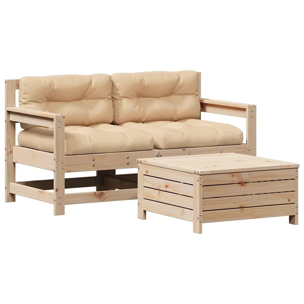 Set Divani da Giardino 3 pz con Cuscini Legno Massello di Pino