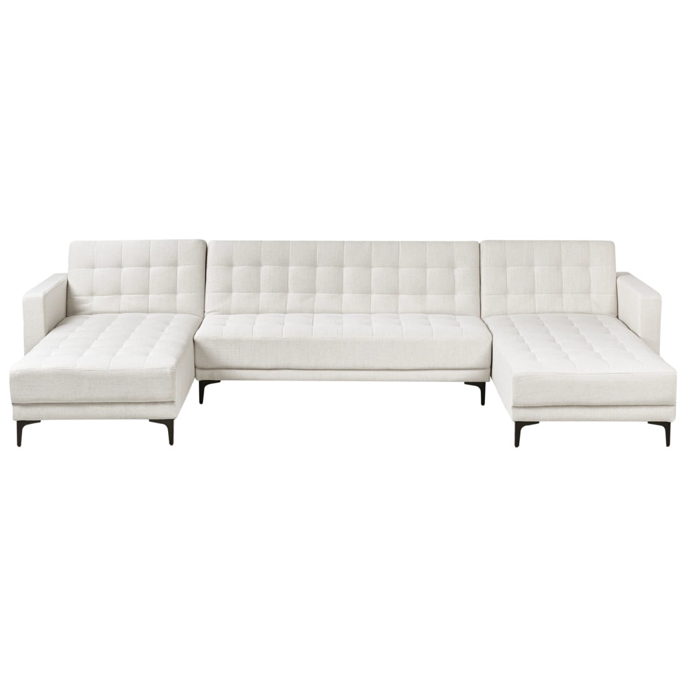Divano letto ad angolo in tessuto trapuntato tessuto bianco sporco moderno a forma di U componibile a 5 posti con chaise longue
