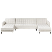 Divano letto ad angolo in tessuto trapuntato tessuto bianco sporco moderno a forma di U componibile a 5 posti con chaise longue