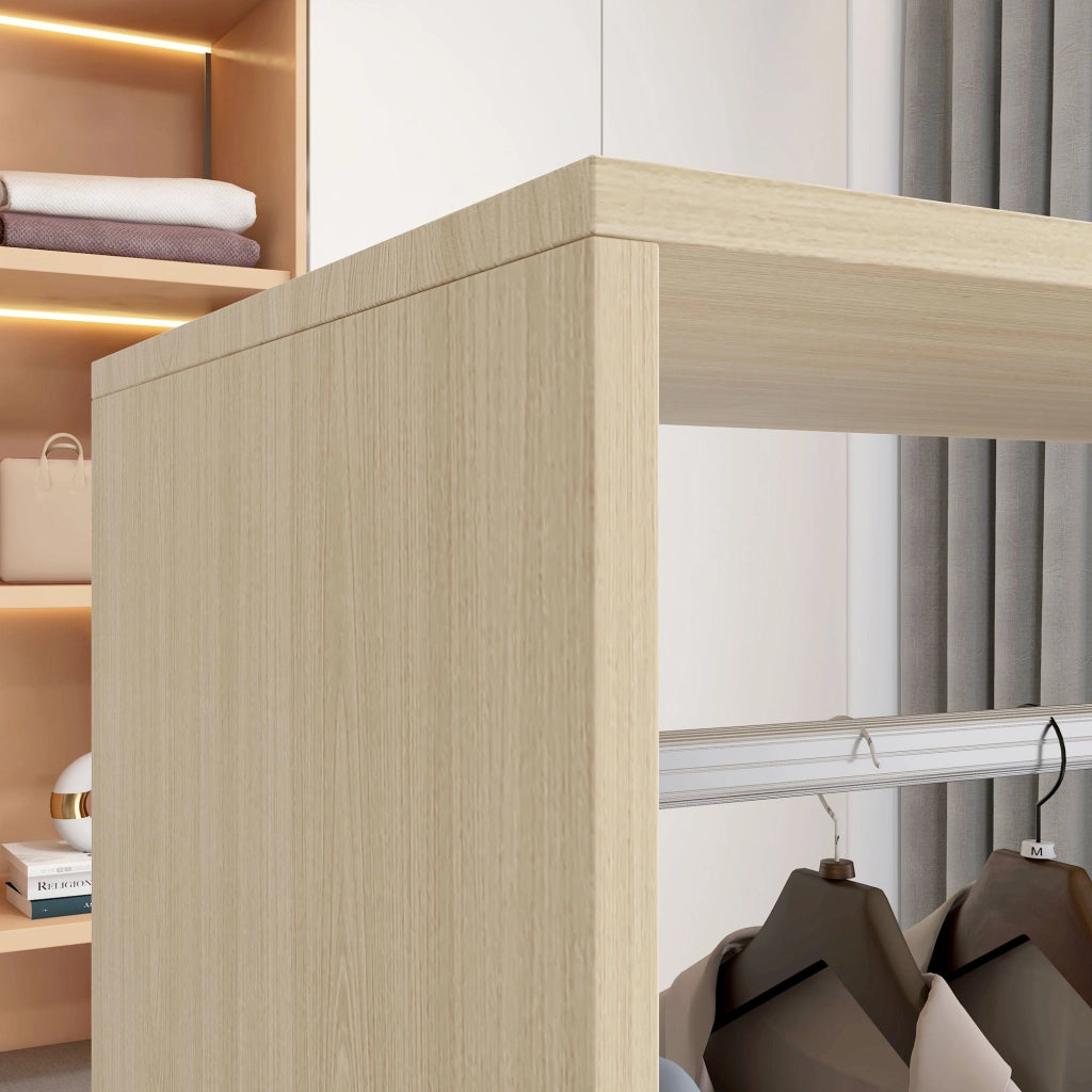 Armadio con ruote, barra appendiabiti e ripiani ¨C zephmum ¨C 60x40x128 cm, colore naturale