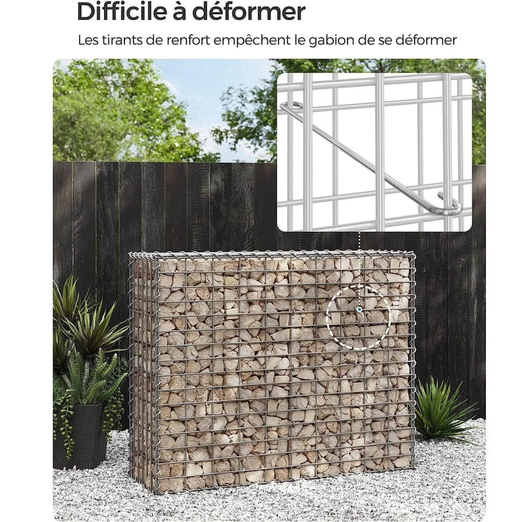 Gabbione per pietre gabbia metallica cestino per pietre maglia 5 x 10 cm zincato muro decorazione da giardino 100 x 80 x 30 cm set da 4 argento 12_0005971