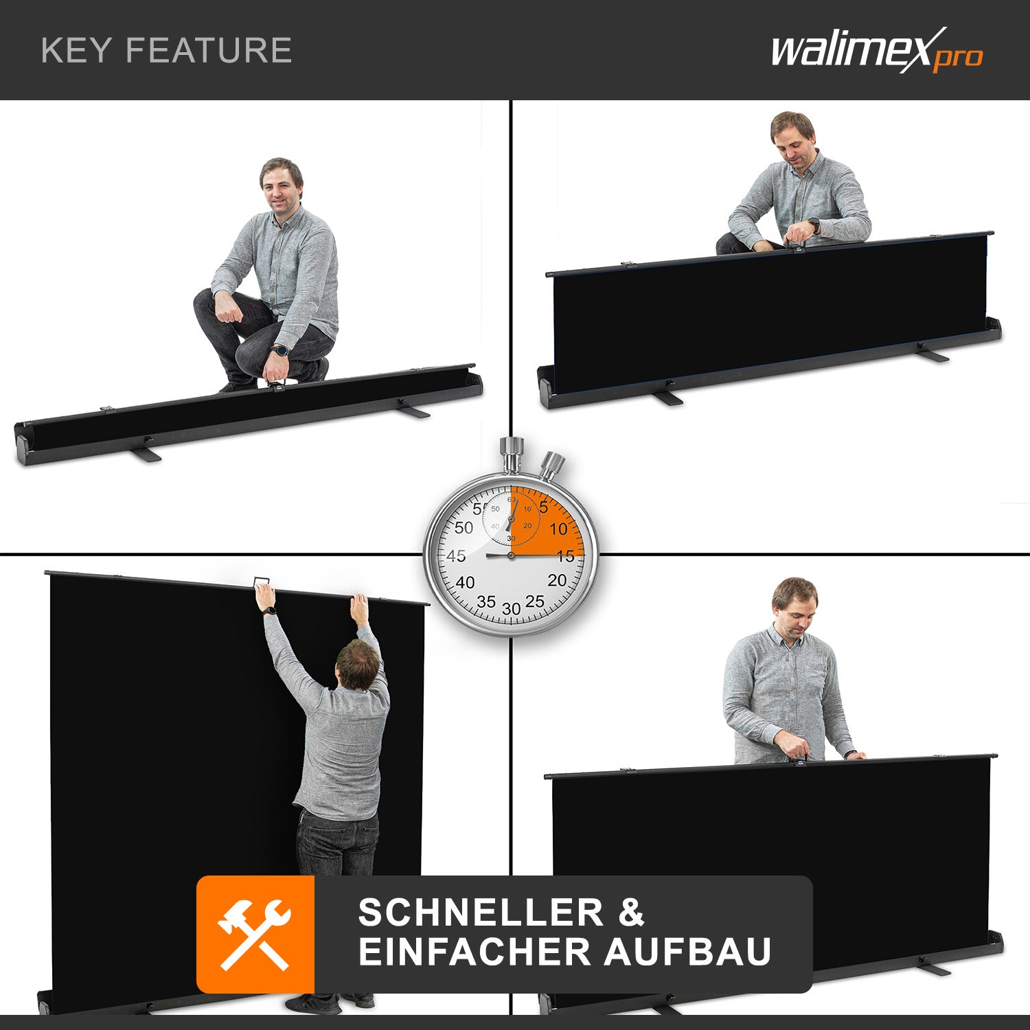 Fondale fotografico a rullo nero 210 x 220 cm, sfondo avvolgibile con supporto, sistema per studi fotografici, pannello ingualcibile ideale per fotografia low-key