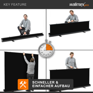 Fondale fotografico a rullo nero 210 x 220 cm, sfondo avvolgibile con supporto, sistema per studi fotografici, pannello ingualcibile ideale per fotografia low-key