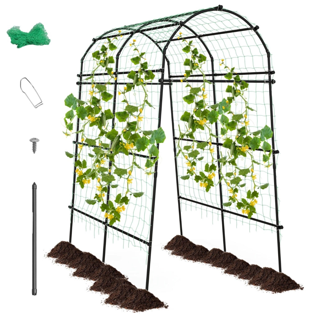 Traliccio ad arco per piante rampicanti con struttura in metallo rivestito in PE, Supporto per verdure alto 230cm-Decorazioni da giardino
