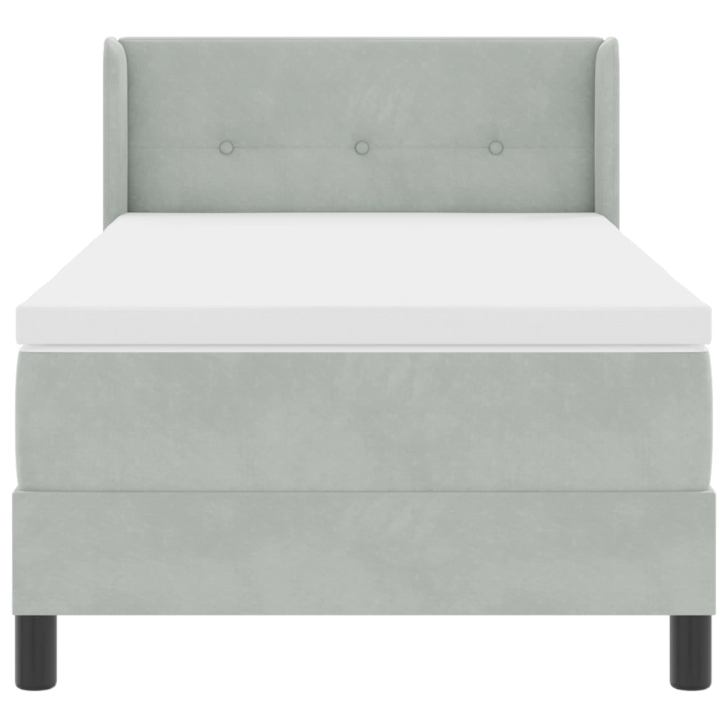 letto box spring  con materasso grigio chiaro 100x200 cm in velluto