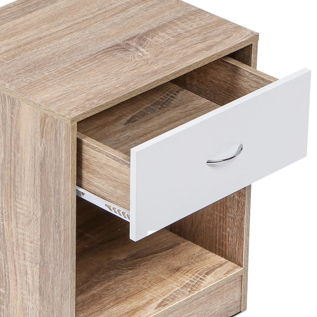 IDMarket - Set di 2 comodini OLGA in legno di faggio e cassetto bianco