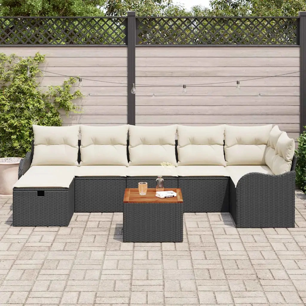 Set Divano da Giardino con cuscino 8 pcs Nero polyrattan 3359488