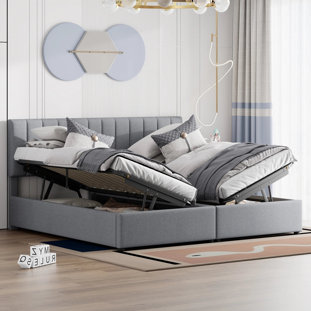 Letto Contenitore Matrimoniale 180x200 cm; 2 Posti; con Rete a Doghe e Testiera Regolabile; Grigio