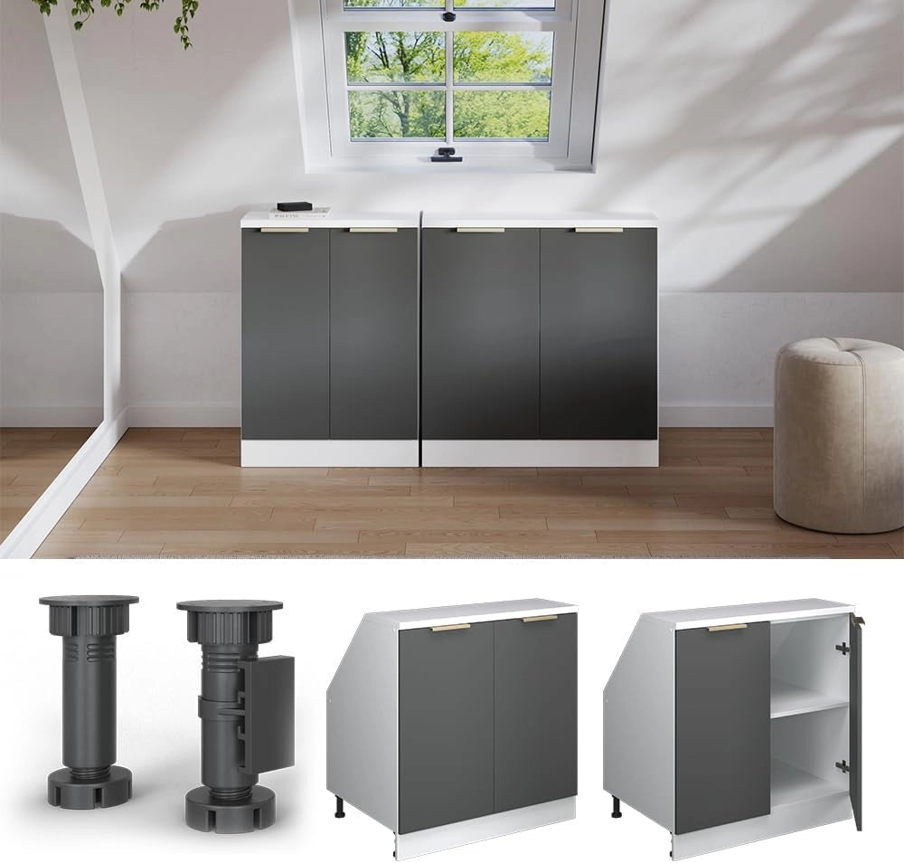 Mobile sottotetto Rion, Antracite-oro, 80 x 81.6 cm con 2 porte, carcassa 60 cm profondità, adatto per il salvaspazio sotto tetti spioventi