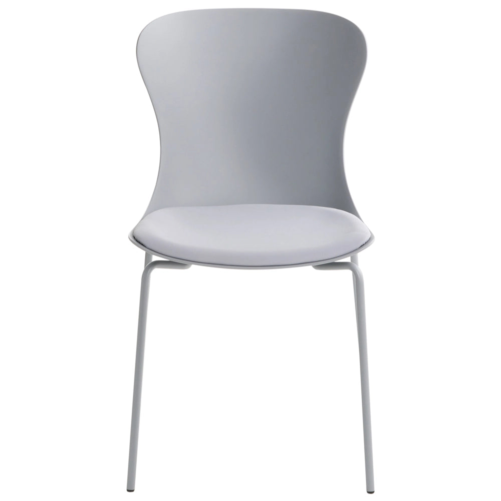 Set di 2 sedie da pranzo con seduta in materiale sintetico grigio e struttura in metallo, con cuscino, in stile minimalista scandinavo