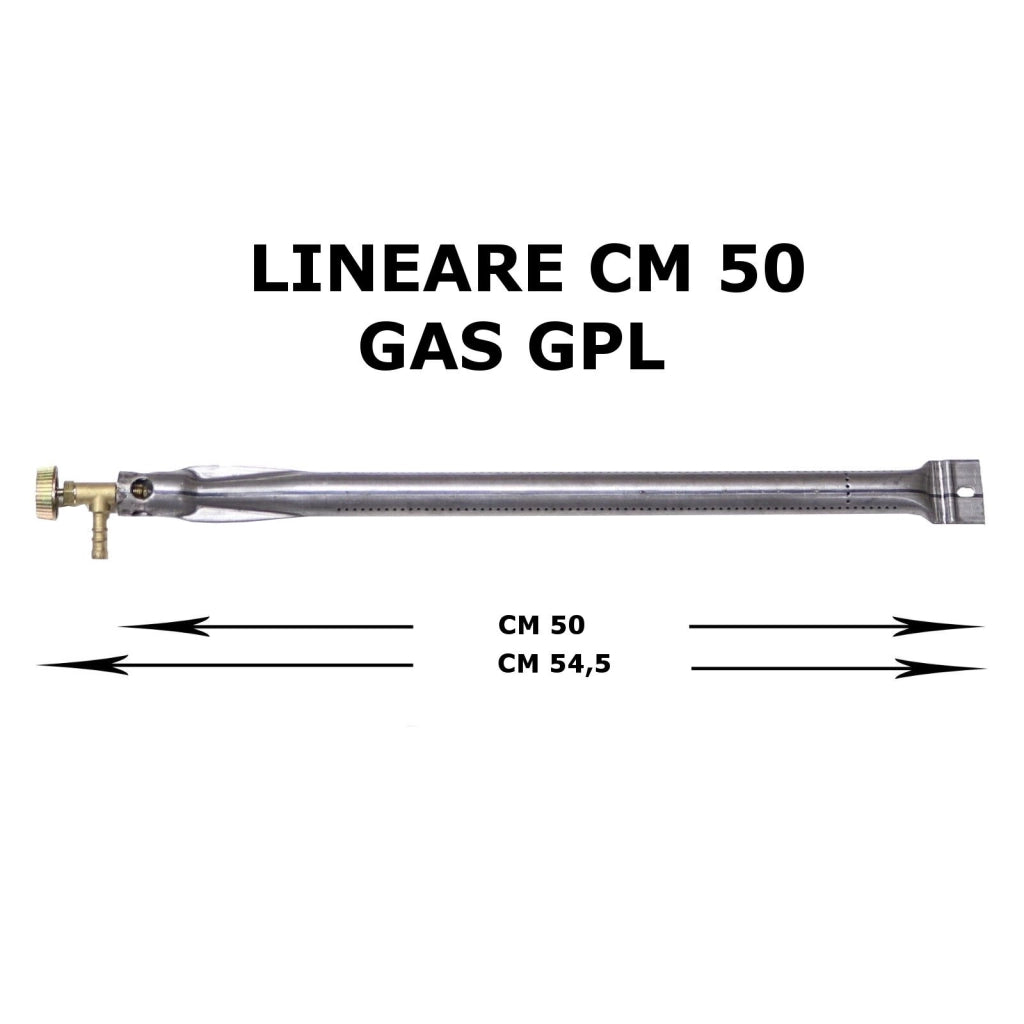 Bruciatore a gas lineare in acciaio per pietra ollare e pietra lavica, lunghezza 54,5 cm, con rubinetto regolabile per GPL.
