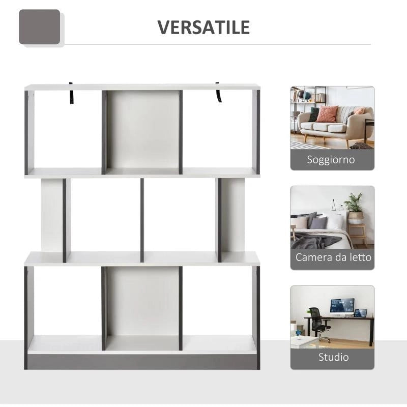 MOBILE LIBRERIA A 8 RIPIANI PER SOGGIORNO E CAMERA DA LETTO, IN LEGNO, 100X24X124 CM, GRIGIO CARBONE