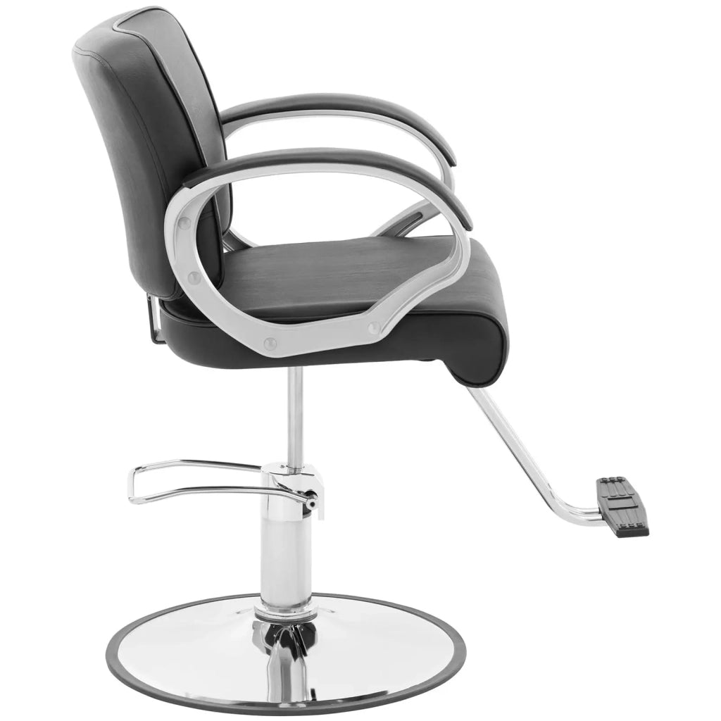 Poltrona professionale da parrucchiere con poggiapiedi 180 kg similpelle acciaio nero 14_0008933