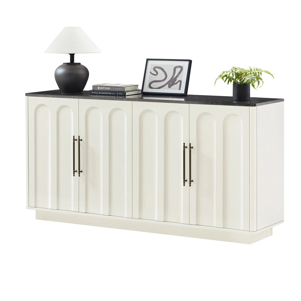 Credenza con 4 Ante e Cassetti ¨C MINIMAL ¨C Bianco e Nero, 160 cm, Soggiorno