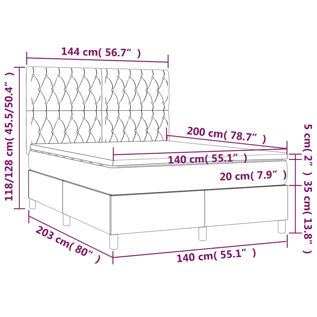Letto a Molle con Materasso e LED Verde Scuro 140x200cm Velluto 3136308