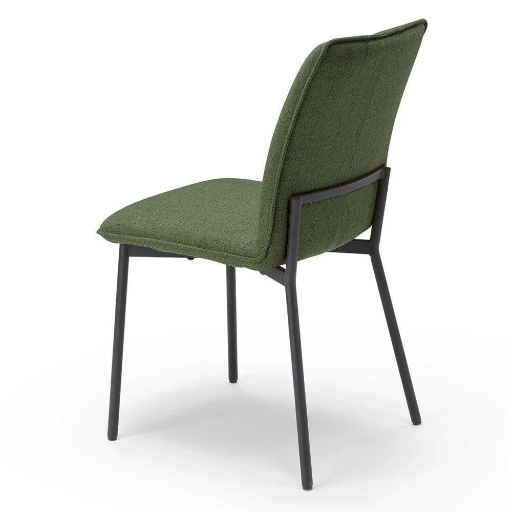 Set 2 sedie imbottita CAMILLA per cucina, sala da pranzo e soggiorno, design moderno, gambe coniche robuste finitura ghisa, schienale e seduta rivestiti con tessuto effetto doppio tono colore Verde Oliva