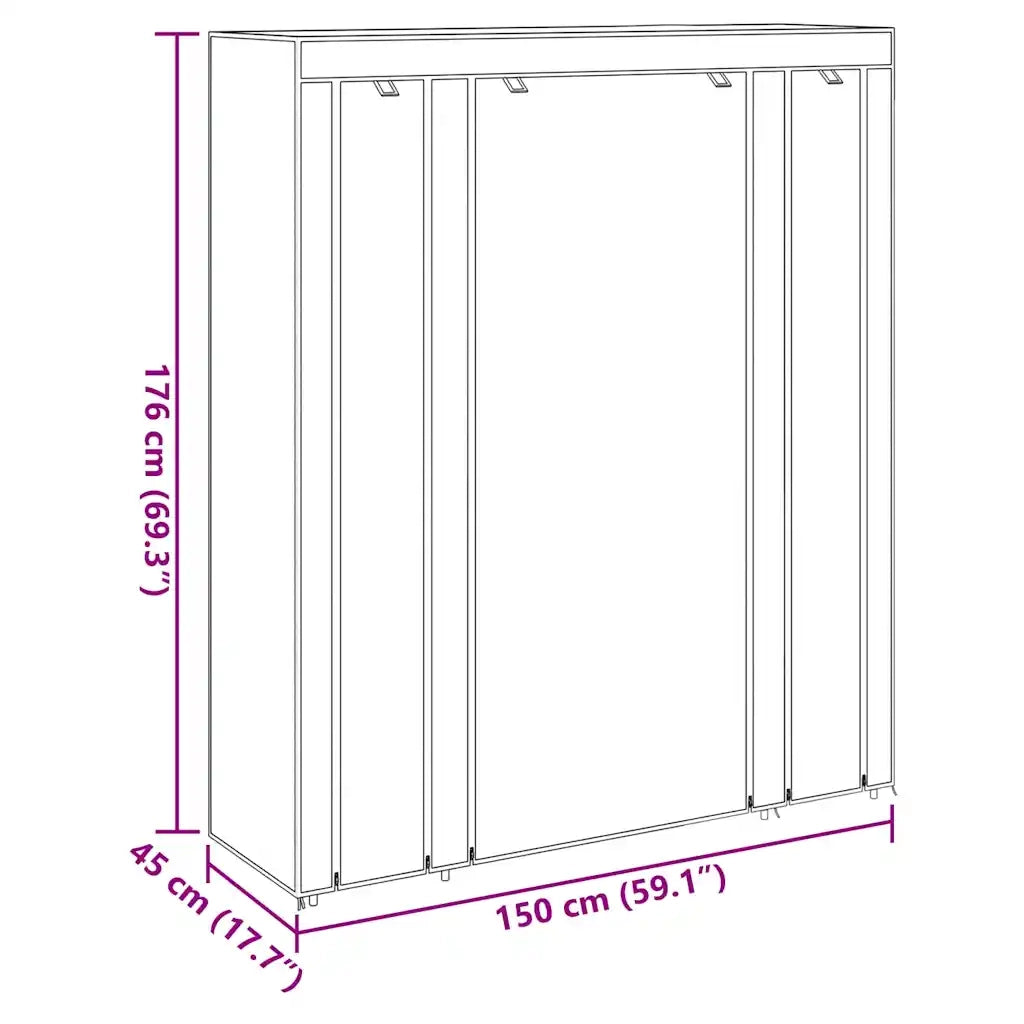 Armadio in Tessuto con Scomparti e Aste 45x150x176 cm Nero CFW8663027