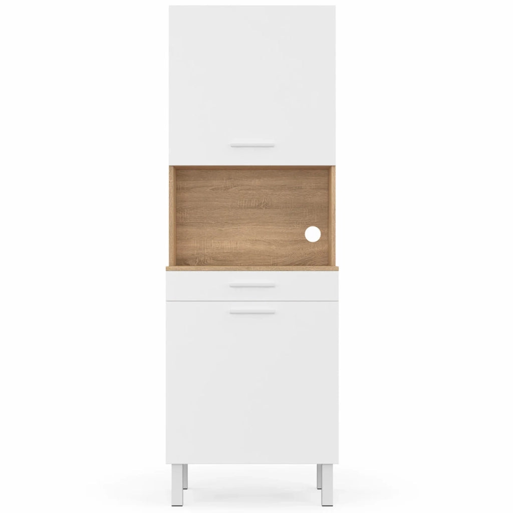 IDMarket - Comò da cucina CINA 60 CM 2 ante + cassetto, finitura faggio e bianco