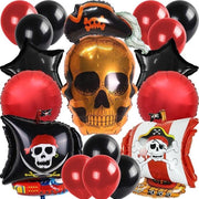 Decorazioni di Festa Pirata Set - Nave Pirata Calavera - Palloni Latex Rosso e Nero - Decorazioni di Festa Pirata - Festa di Pirata Halloween Accessori (28 pezzi)