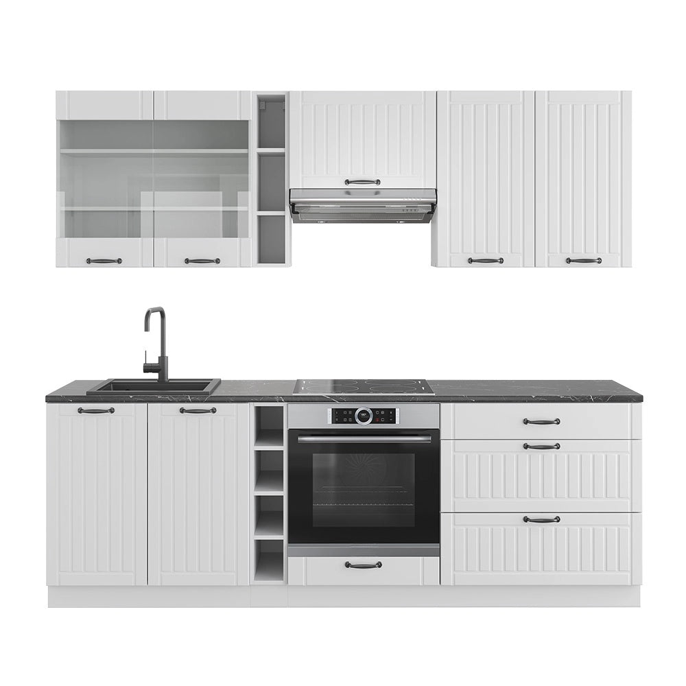 Cucina componibile Fame-Line Bianco rustico/Bianco 235 cm, PL Antracite Vicco