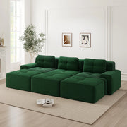 Sof¨¤ modulare angolare senza cornice - Zephmum- Tessuto morbido, 3 sgabelli, funzione letto, verde