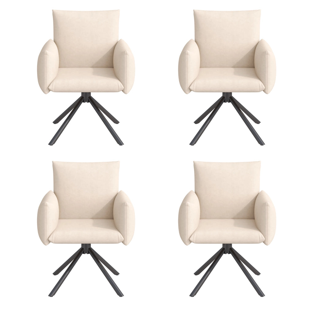 Set 4 sedie imbottite girevoli 360° in velluto beige