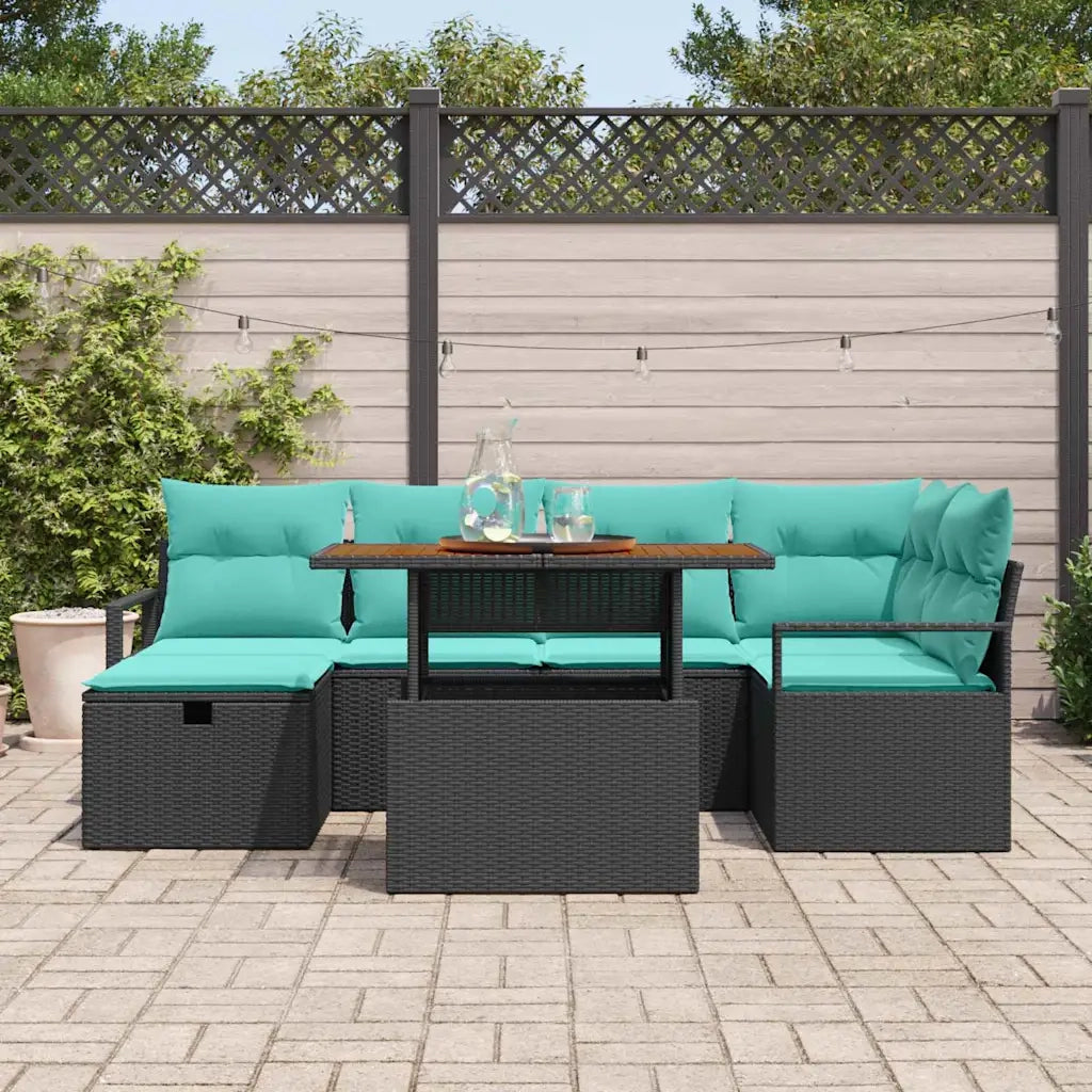 Set Divano da Giardino con cuscino 7 pcs Nero polyrattan