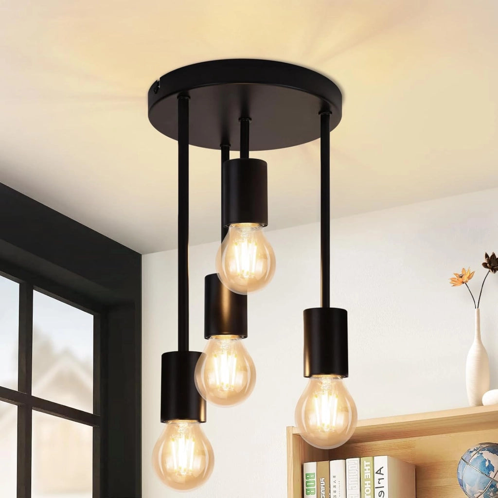 ZMH Lampada da soffitto plafoniera vintage nera E27 retrò industriale metallo senza lampadine