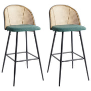 Set di 2 sgabelli da bar in metallo verde effetto legno con intreccio viennese stile retrò soggiorno
