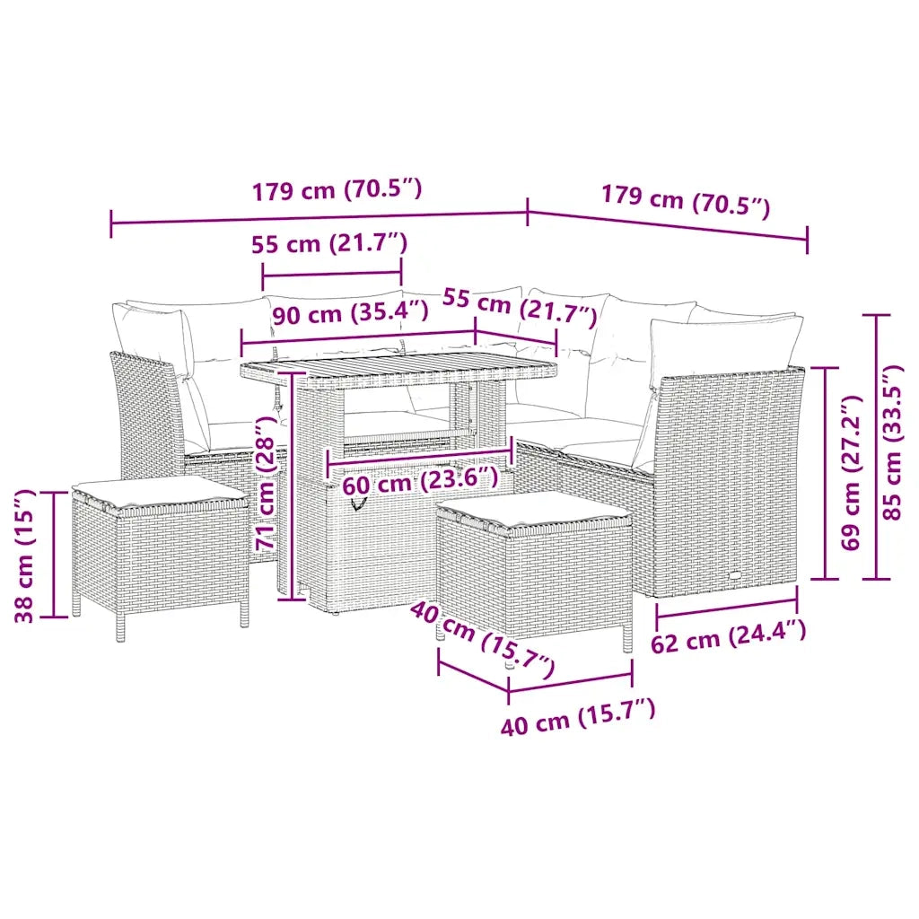 Set Divano da Giardino 8 pcs Nero polyrattan 3361485