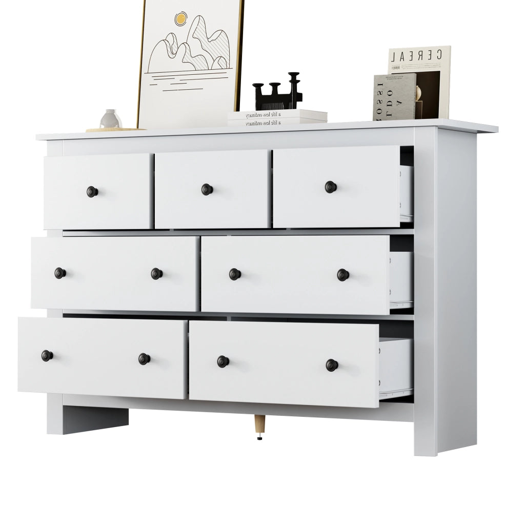 Credenza con 7 cassetti - per cucina e soggiorno - in truciolato - 152x40x89 cm - bianco