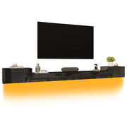 Mobile TV sospeso con 2 ante e 3 ribalte, LED multicolore e passacavi, finitura lucida, nero, 245 × 30 × 26 cm