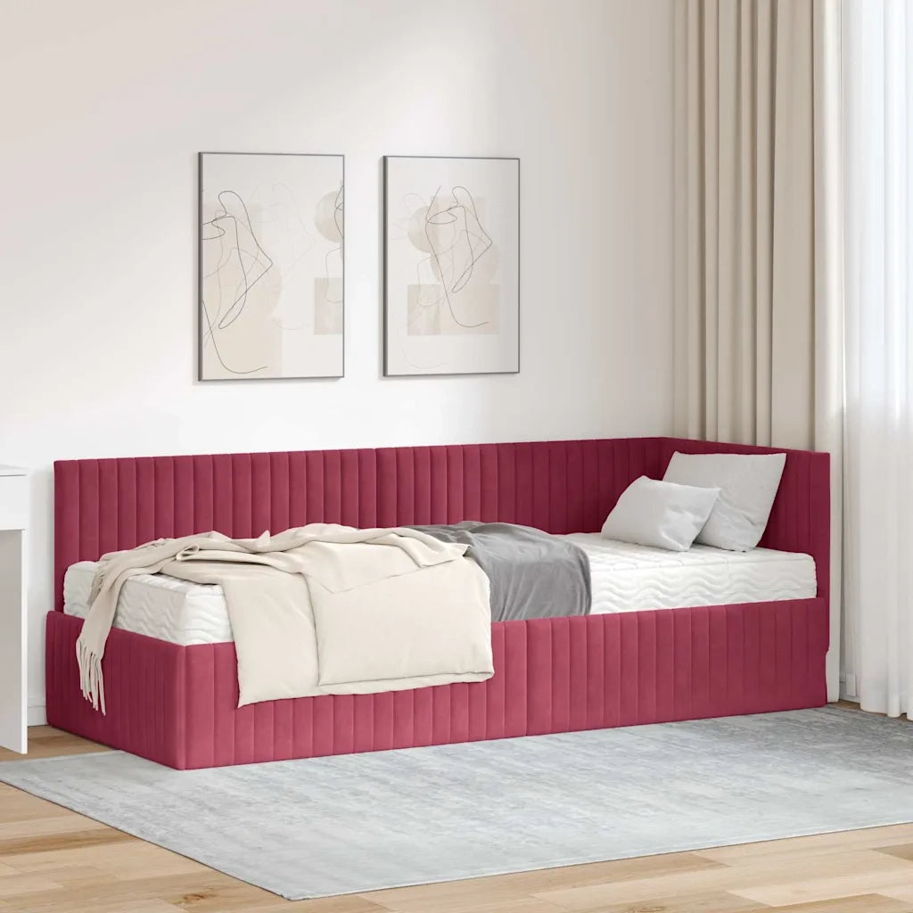 Letto singolo | Letto per adulti | Struttura Letto Angolare con Materasso 2 pcs Verde Velluto
