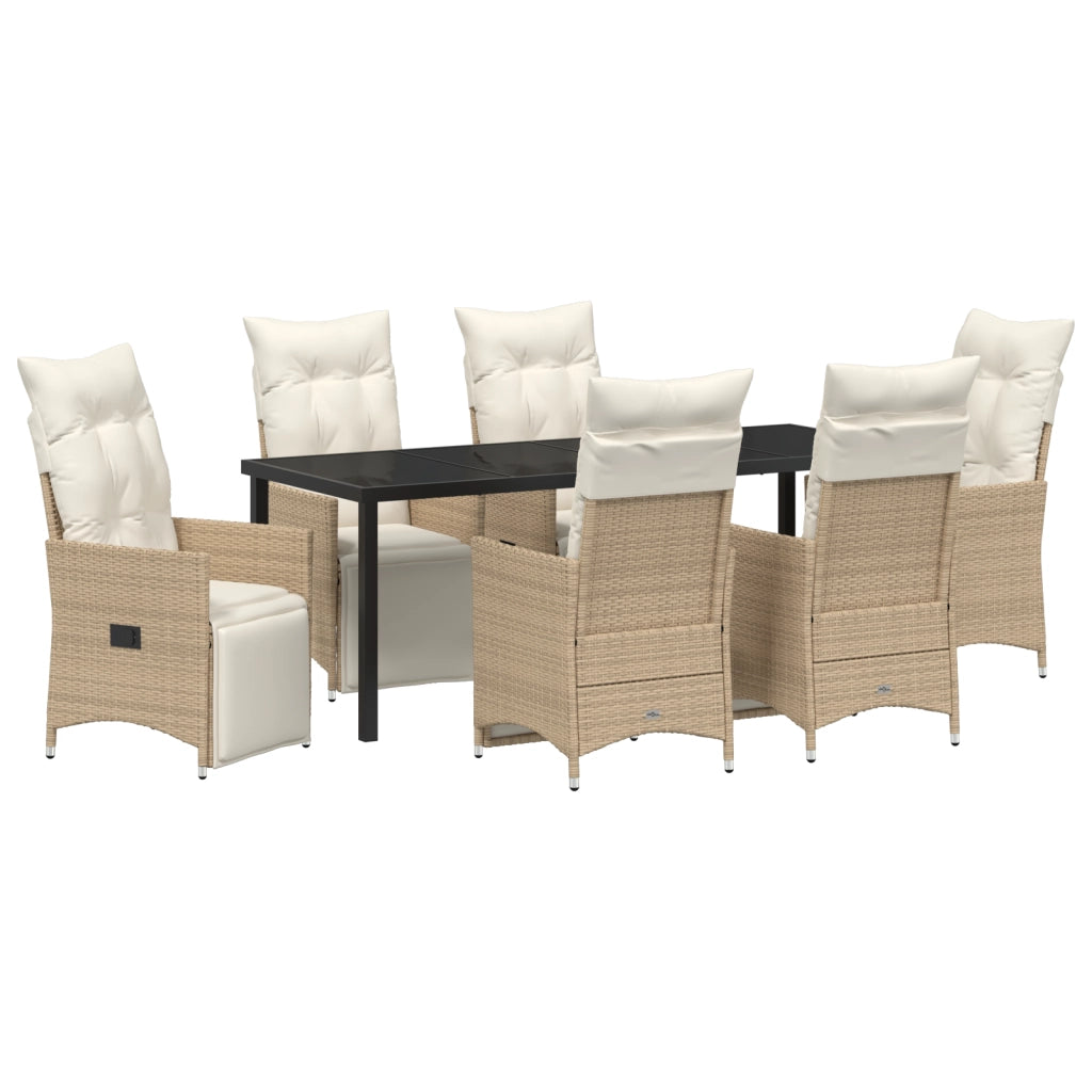 Set di Pranzo da Giardino 7 Pezzi con Cuscini Rattan Beige