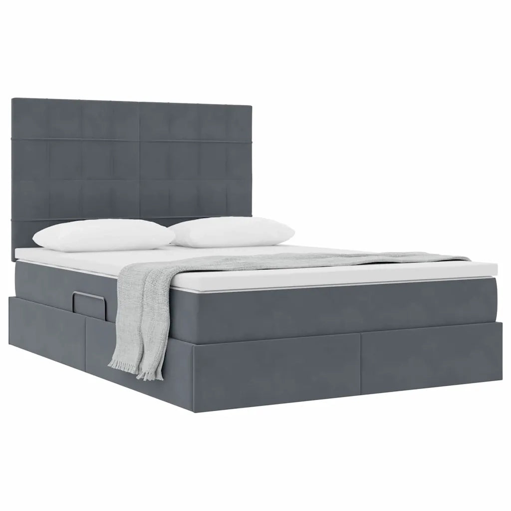 Letto con contenitore e materasso Grigio scuro 140 x 190 cm
