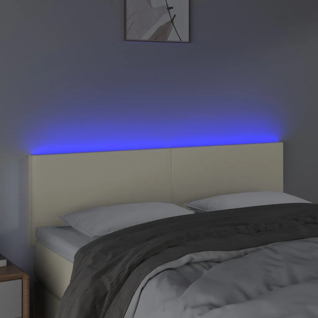 Testiera-Testata-Testiera Decorativa Crema a LED 144x5x78/88 cm in Similpelle 580005
