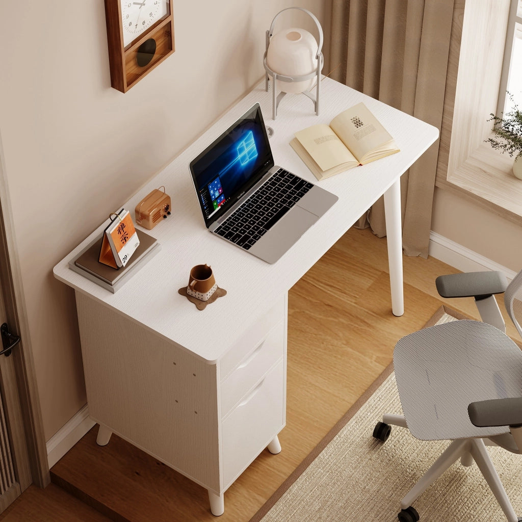 Scrivania bianca da scuola con cassetti, tavolino in stile loft scandinavo