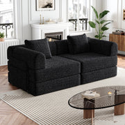 Divano letto 2 in 1 in ciniglia nero con vano bracciolo