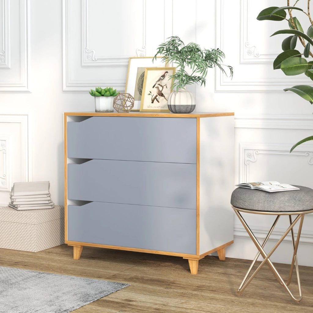 Cassettiera moderna con 3 cassetti maniglia incorporata e dispositivo anti-ribaltamento, Cassettiera in legno Grigio-Cassettiere